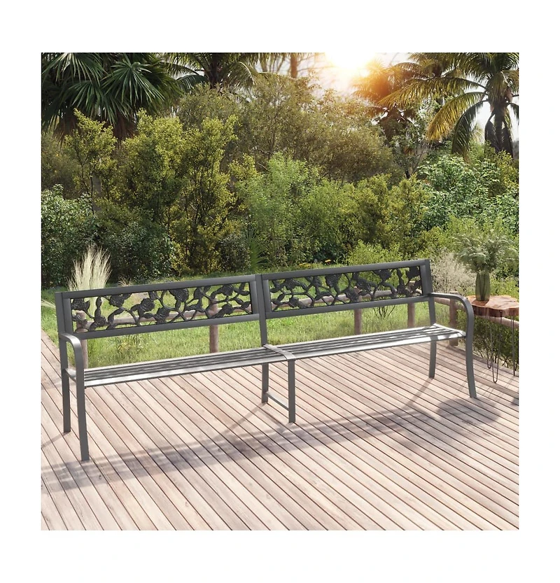 vidaXL Twin Patio Bench 96.9" Gray Steel