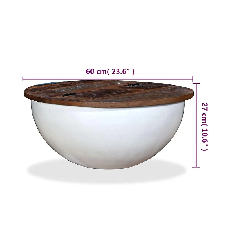 vidaXL Coffee Table Solid Reclaimed Wood White Bowl Shape