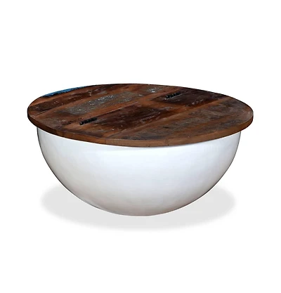 vidaXL Coffee Table Solid Reclaimed Wood White Bowl Shape