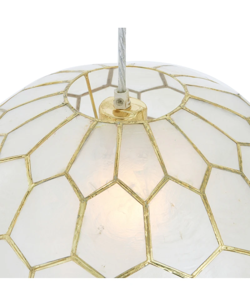 Storied Home Capiz Honeycomb Globe Pendant Light Capiz White Seashells