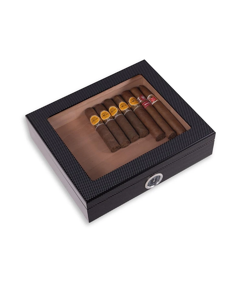 Bey-Berk "Carbon Fiber" Cedar-Lined Humidor with Hygrometer and Humistat