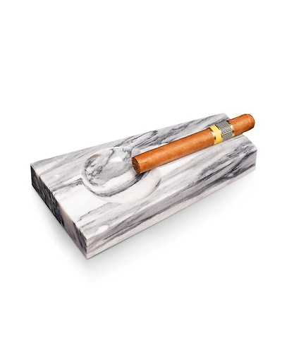 Bey-Berk Handcrafted genuine marble single cigar ashtray in carrera marble