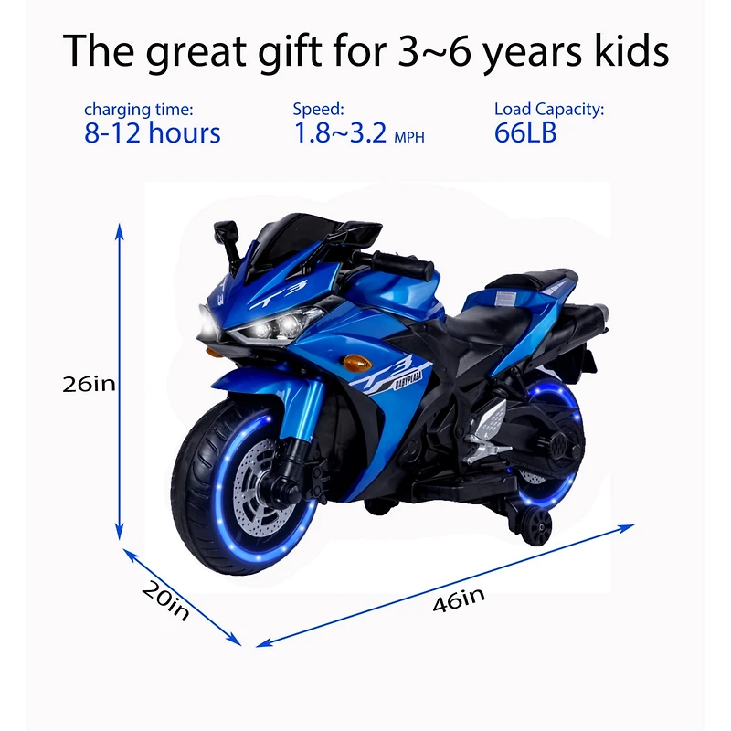 Streamdale 12V Kids Motorcycle Ride On Toy With Training Wheels