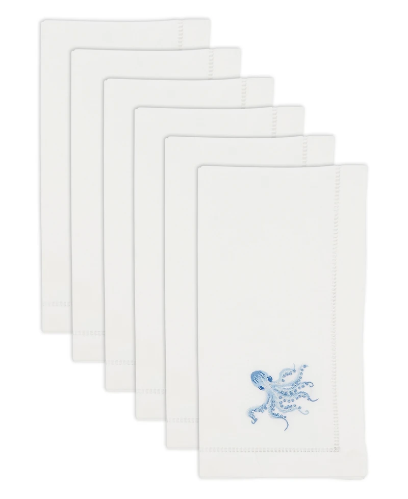 Saro Lifestyle Ocean Treasures Embroidered Octopus Napkin Set of 6, 20"x20"