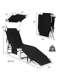 Costway 2 Pcs Foldable Sun Shading Lounge Chair Adjustable Beach Sunbathing Recliner