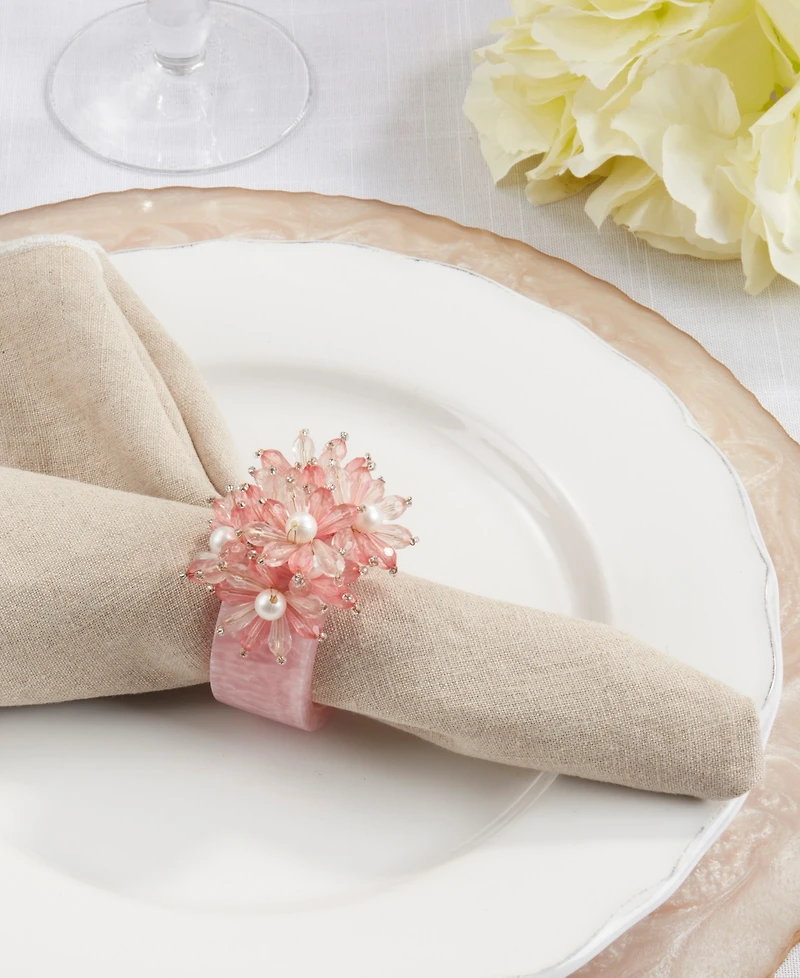 Saro Lifestyle Beaded Petal Delight Resin Napkin Ring Set of 4,