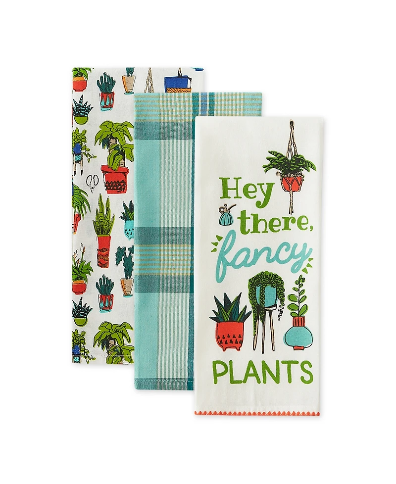 Design Imports You Grow Girl Collection Decorative, Machine Washable Kitchen, Dishtowel Set, 18x28", Fancy Plants, 3 Piece