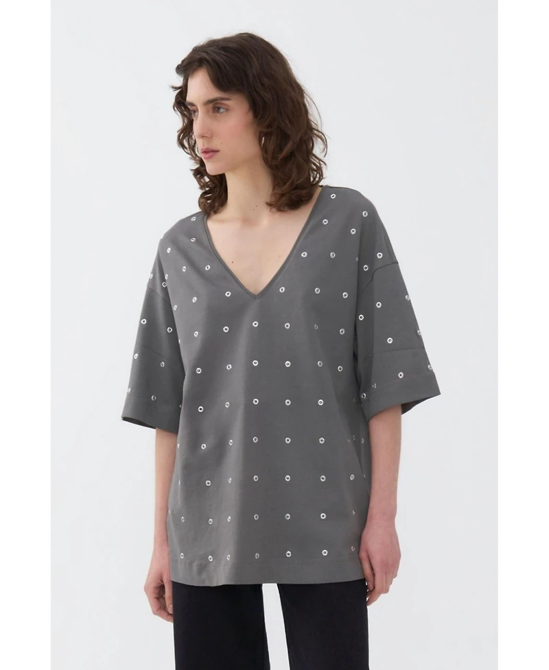 Nocturne Women's Metal Ring Embroidered T-Shirt