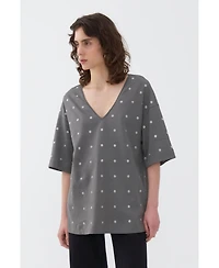 Nocturne Women's Metal Ring Embroidered T-Shirt