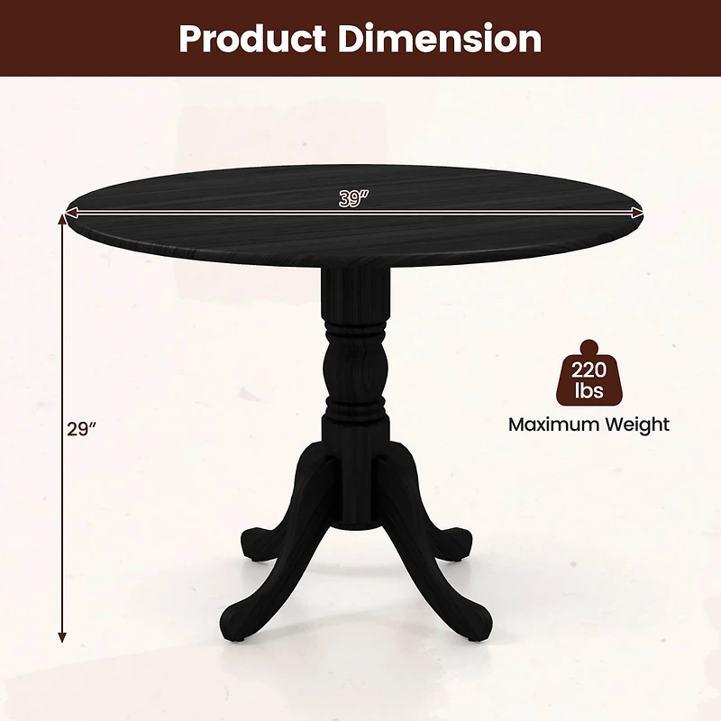 4-Person Dining Table Wooden Kitchen with Solid Rubber Wood Frame for