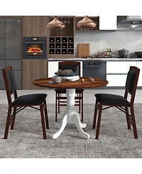 4-Person Dining Table Wooden Kitchen Table with Solid Rubber Wood Frame for Kitchen