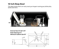 Streamdale Furniture Workstation 33-inch Drop-In Kitchen Sink R10 Radius Stainless Steel Kitchen Sink Single Bowl with Integrated Ledge & Accessories