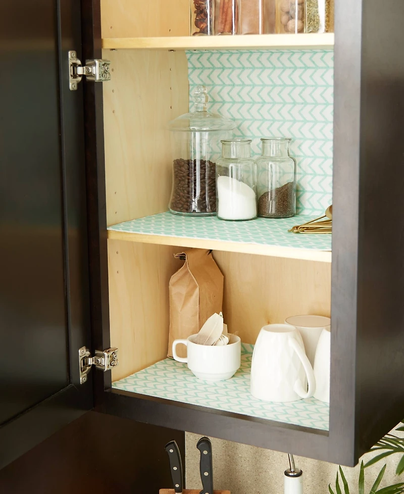 Design Imports Fridge Shelf Liner Collection Non-Adhesive, Cut to fit, Machine Washable, 12x120", Bright Aqua Herringbone, 2 Piece
