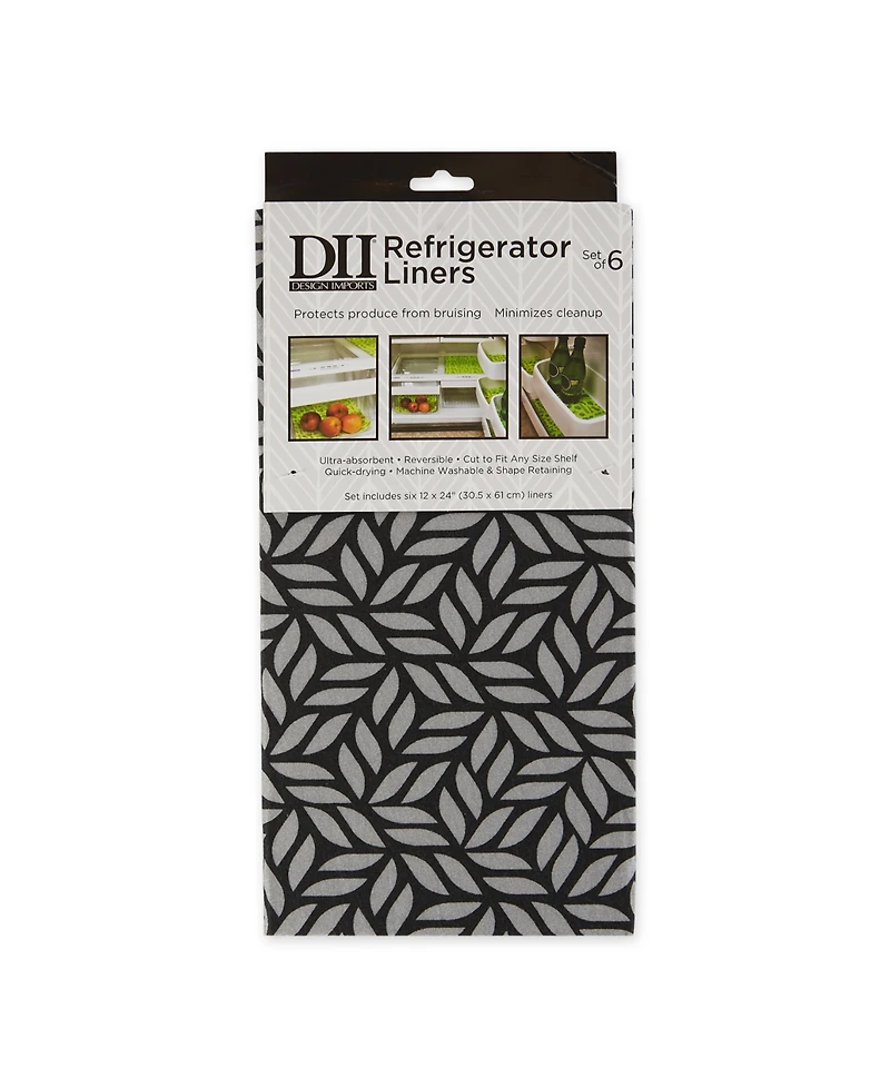 Design Imports Fridge Liner Collection Non-Adhesive, Cut to Fit, 12x24", Gray Abstract Leaf, 6 Piece