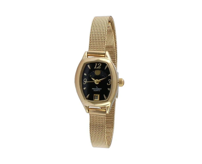 Peugeot Women's Black Dial Sun Moon Watch 30x20mm Calendar Mesh Bracelet