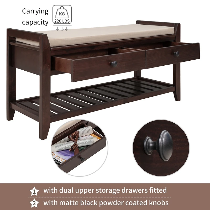 Streamdale Multipurpose Entryway Bench with Seat and Drawers (Espresso)