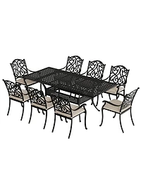 Mondawe 9 Pieces All-Weather Rectangular Outdoor Dining Set with Cushions