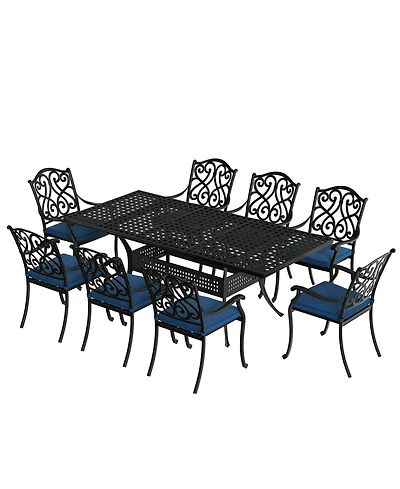 Mondawe 9 Pieces All-Weather Rectangular Outdoor Dining Set with Cushions