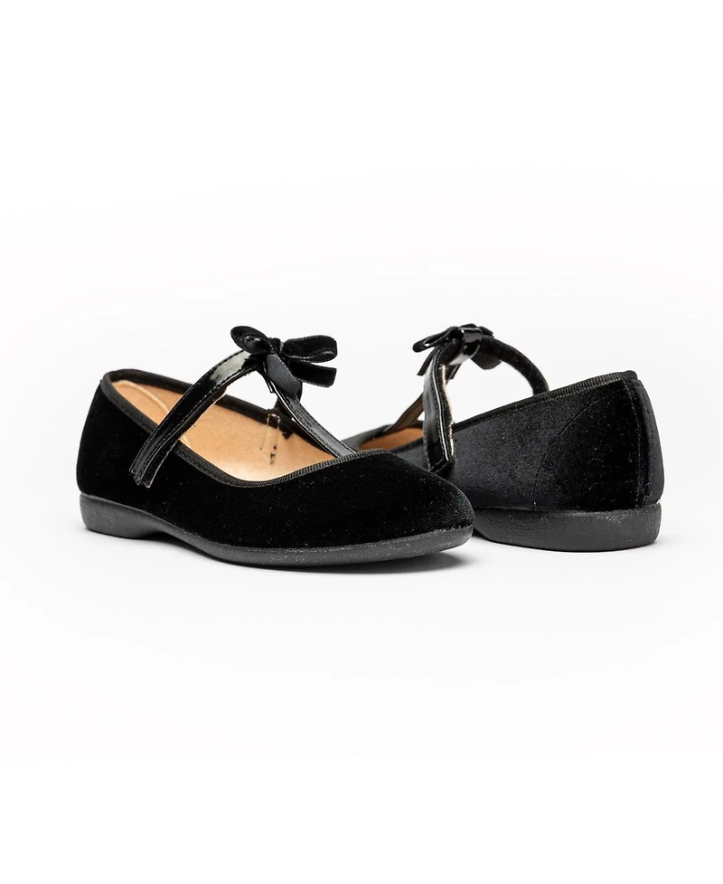 Childrenchic Girls Velvet T-Straps Black