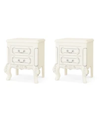 Tribesigns White Nightstand Set of 2, End Table with 2 Drawers, Carved Bedside Tables, Side Table for Bedroom, Living Room, Classic Bedroom Furniture