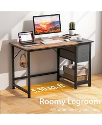 Costway 48" Home Office Desk with Storage Headphone Hook Shelf & 2 Drawers Laptop Desk