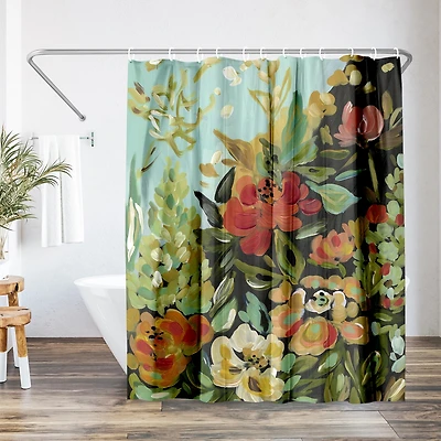 71x74 Shower Curtain - Floral Painted Design - Warm Waves by Pi Creative Art