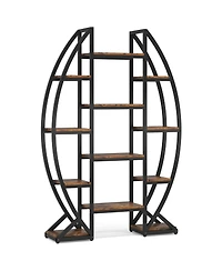 Tribesigns Oval Bookshelf, Triple Wide 5 Tier Etagere Bookcase, Industrial Display Shelves for Living Room (Brown, 55")