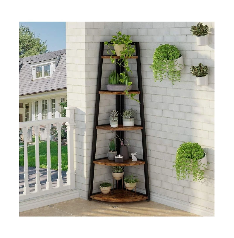 Tribesigns 70 inch Tall Corner Shelf, 5 Tier Rustic Corner Bookshelf, Industrial Corner Ladder Shelf, Plant Stand for Living Room, Kitchen, Home Offic