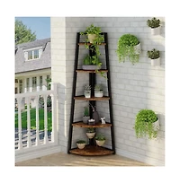 Tribesigns 70 inch Tall Corner Shelf, 5 Tier Rustic Corner Bookshelf, Industrial Corner Ladder Shelf, Plant Stand for Living Room, Kitchen, Home Offic