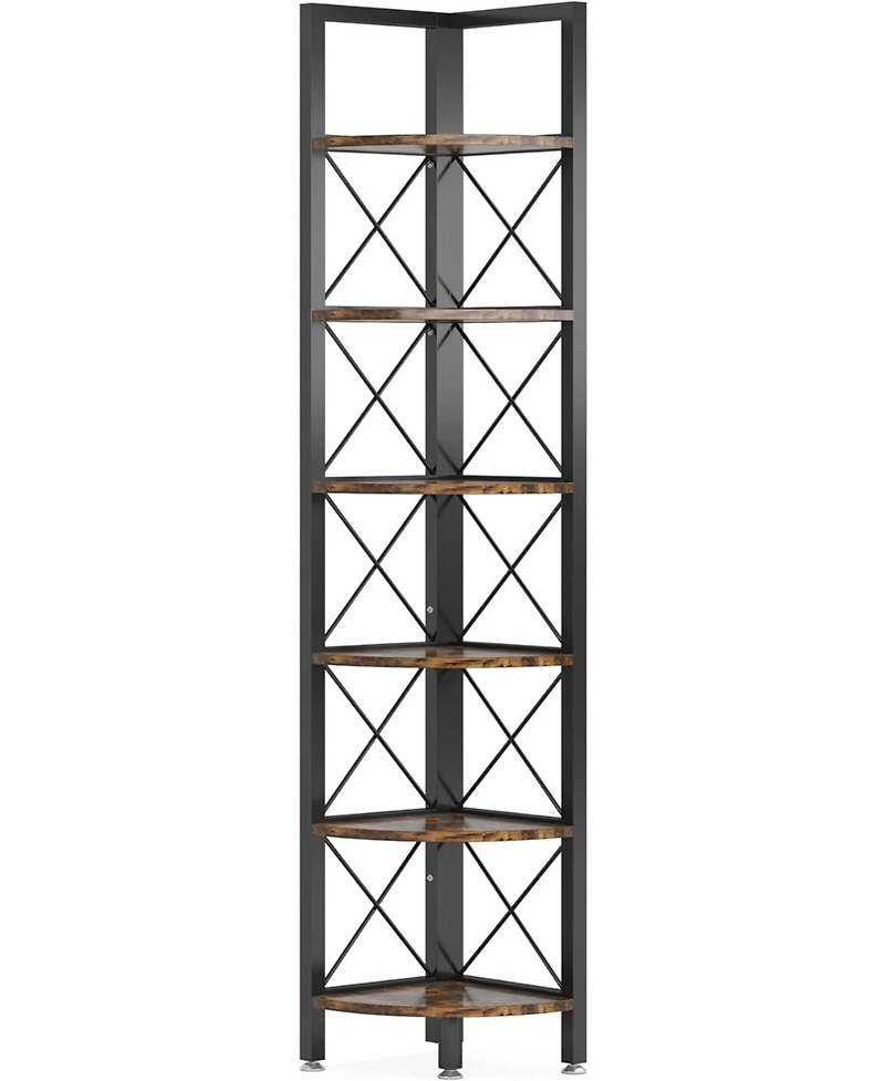 Tribesigns 6 Tier Corner Shelf, Rustic Corner Bookshelf Small Bookcase Corner Storage Rack Plant Stand for Living Room, Home Office, Kitchen, Small Sp