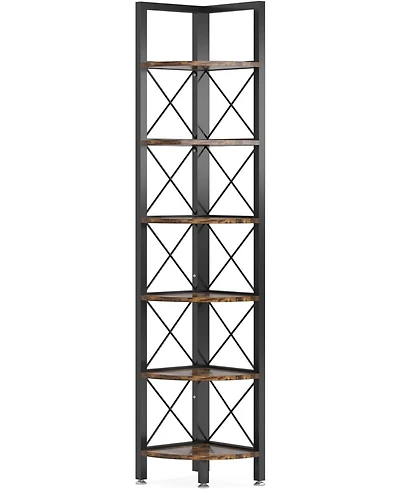 Tribesigns 6 Tier Corner Shelf, Rustic Corner Bookshelf Small Bookcase Corner Storage Rack Plant Stand for Living Room, Home Office, Kitchen, Small Sp