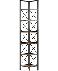 Tribesigns 6 Tier Corner Shelf, Rustic Corner Bookshelf Small Bookcase Corner Storage Rack Plant Stand for Living Room, Home Office, Kitchen, Small Sp