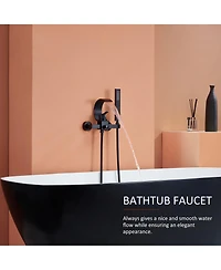 Mondawe Luxury Wall Mounteded C-Shape Single Handle Shower Tub Kit with 2-Spray Waterfall Spout and Handheld Faucet