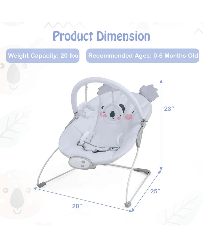 Costway Portable Baby Bouncer Vibration Infant Rocker Seat with Detachable Toy Bar