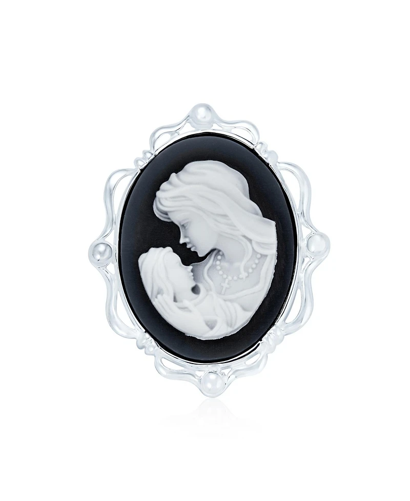 Bling Jewelry Classic Antique Brooche Pin Blue White Victorian Lady Cameo Pendant & Necklace