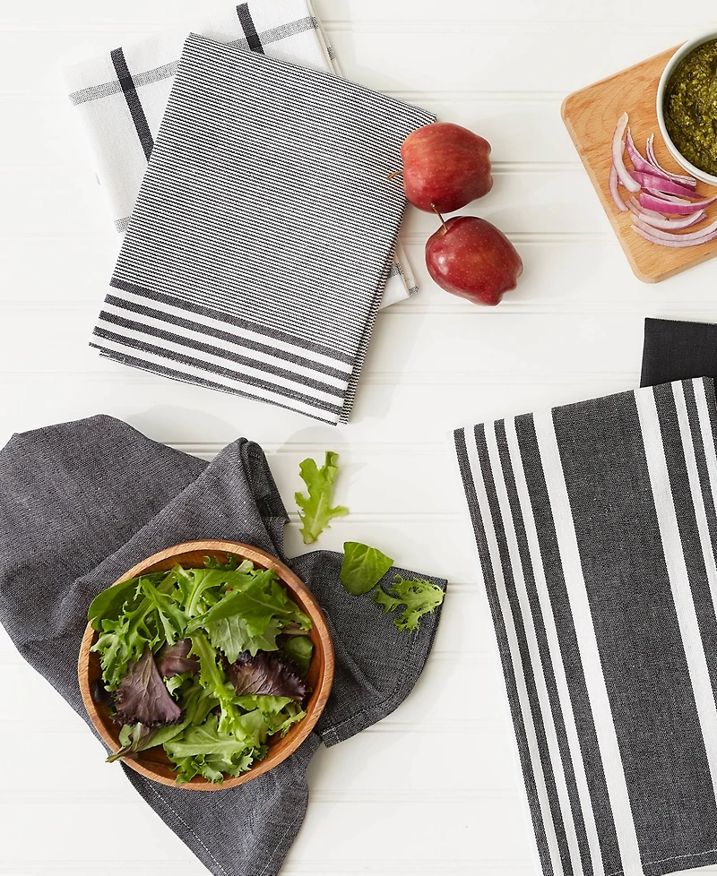 Design Imports Assorted Woven Dishtowel Collection Classic Oversized, 20x28", Black, 5 Piece