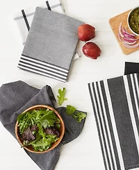Design Imports Assorted Woven Dishtowel Collection Classic Oversized, 20x28", Black, 5 Piece