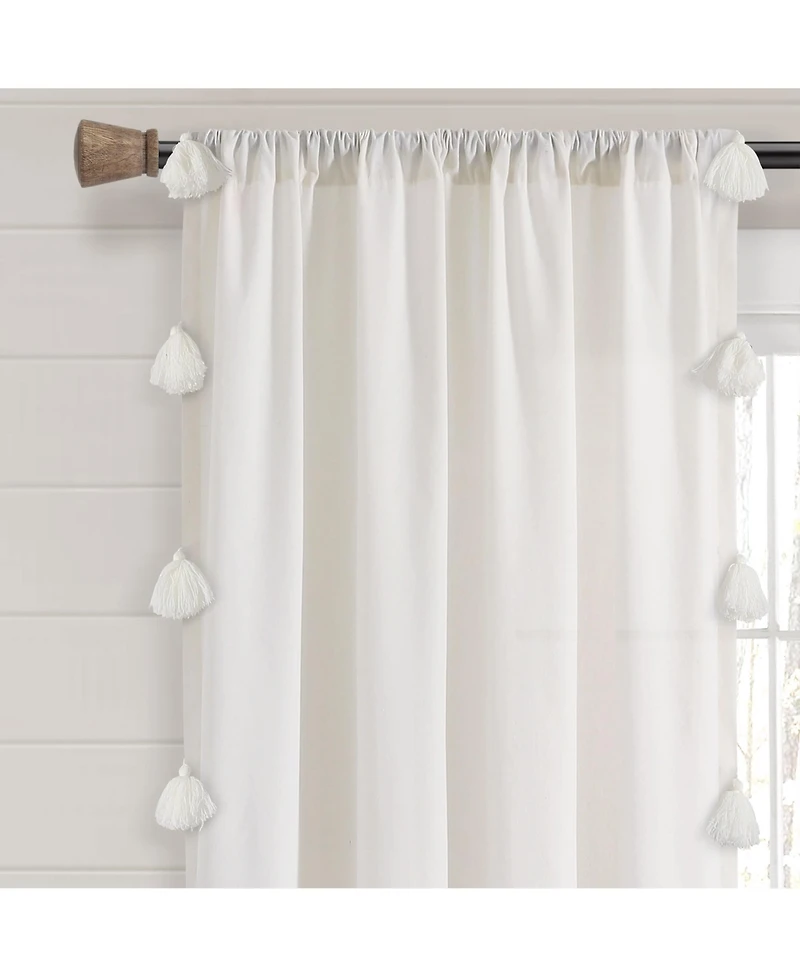 Lush Decor Boho Faux Linen Texture Tassel Window Curtain Panel