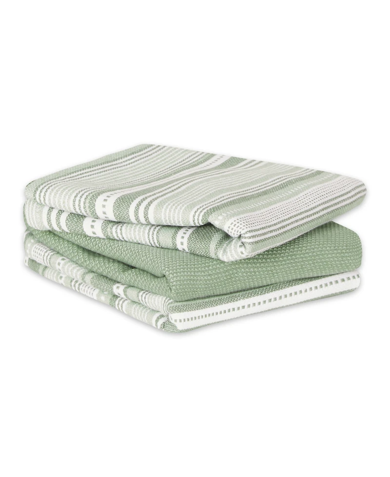 Design Imports Everyday Dishtowel Collection Urban Stripe, 20x30", Artichoke Green, 3 Piece