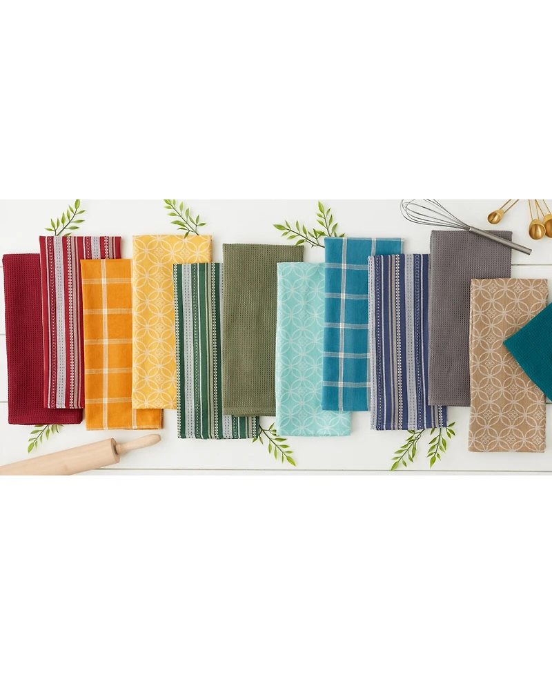 Design Imports Assorted Woven Kitchen Set, Dishtowel, 18x28", Dishcloth, 13x13", Honey Gold, 5 Piece