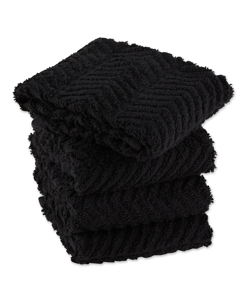 Design Imports Luxury Bar Mop Collection Chevron Dishtowel Set, 16x19", Black, 4 Piece