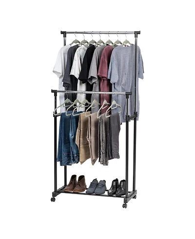 Iris Usa Adjustable Double Rod Clothes Rack, Garment Rack, Clothing Rack with Wheels