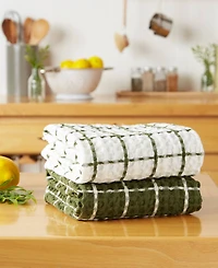 Design Imports Washed Waffle Collection Oversized Preshrunk Ultra Absorbent, Dishtowel Set, 20x30", Sage, 2 Piece