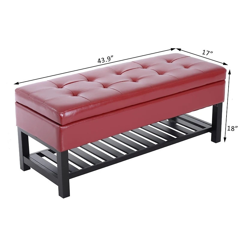 Storage Ottoman Bench Foot Stool Shoe Rack Faux Leather Furniture
