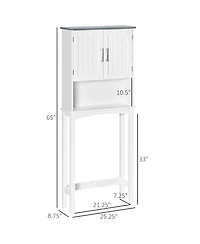 Kleankin Modern Over The Toilet Storage Cabinet, Double Door Over Toilet Bathroom Organizer with Adjustable Shelf and Open Shelf, White