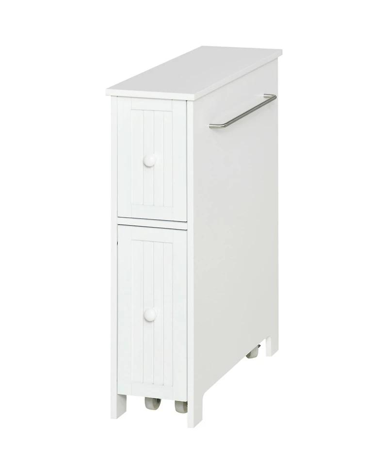 kleankin Slim Bathroom Storage Cabinet with Drawers and Side Towel Rack,