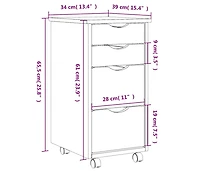 Rolling Cabinet with Drawers Moss White Solid Wood Pine