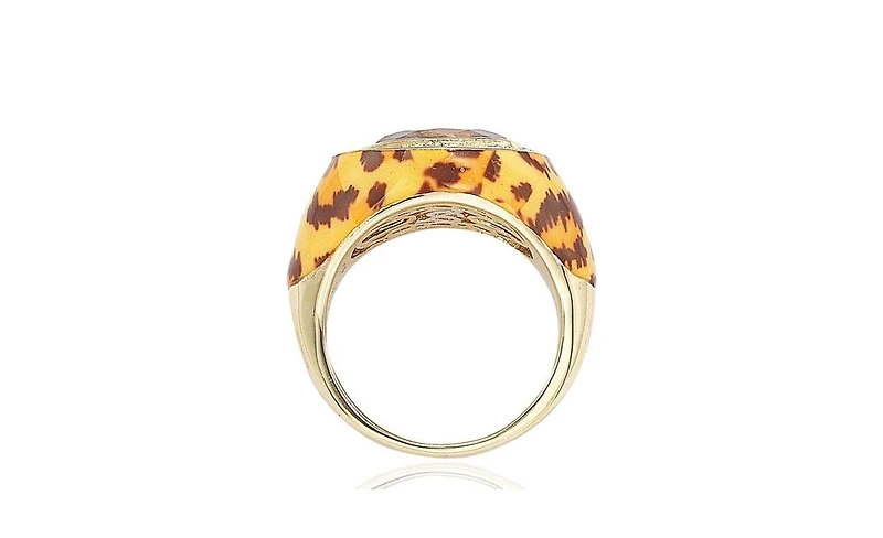 Suzy Levian Sterling Silver Cubic Zirconia Brown Oval-cut Animal Print Ring