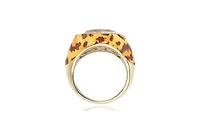 Suzy Levian Sterling Silver Cubic Zirconia Brown Oval-cut Animal Print Ring