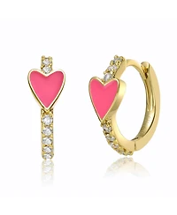 GiGiGirl 14k Yellow Gold Plated with Cubic Zirconia Pink Enamel Slim Hoop Earrings for Kids